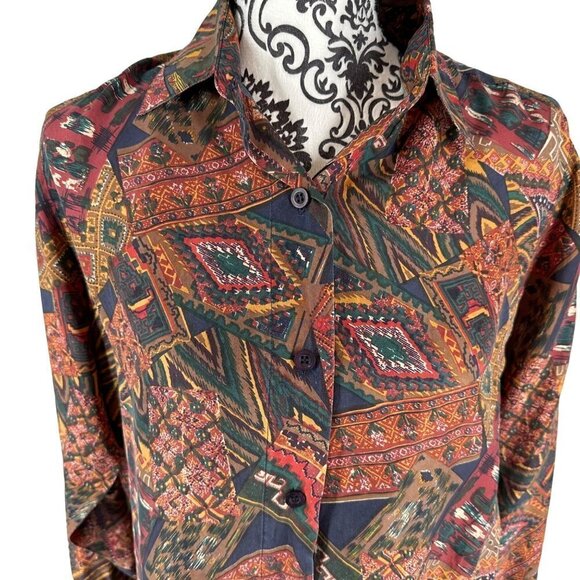 Best American Clothing 100% Silk Southwestern Print Button-Up Blouse Size Small - Picture 4 of 14
